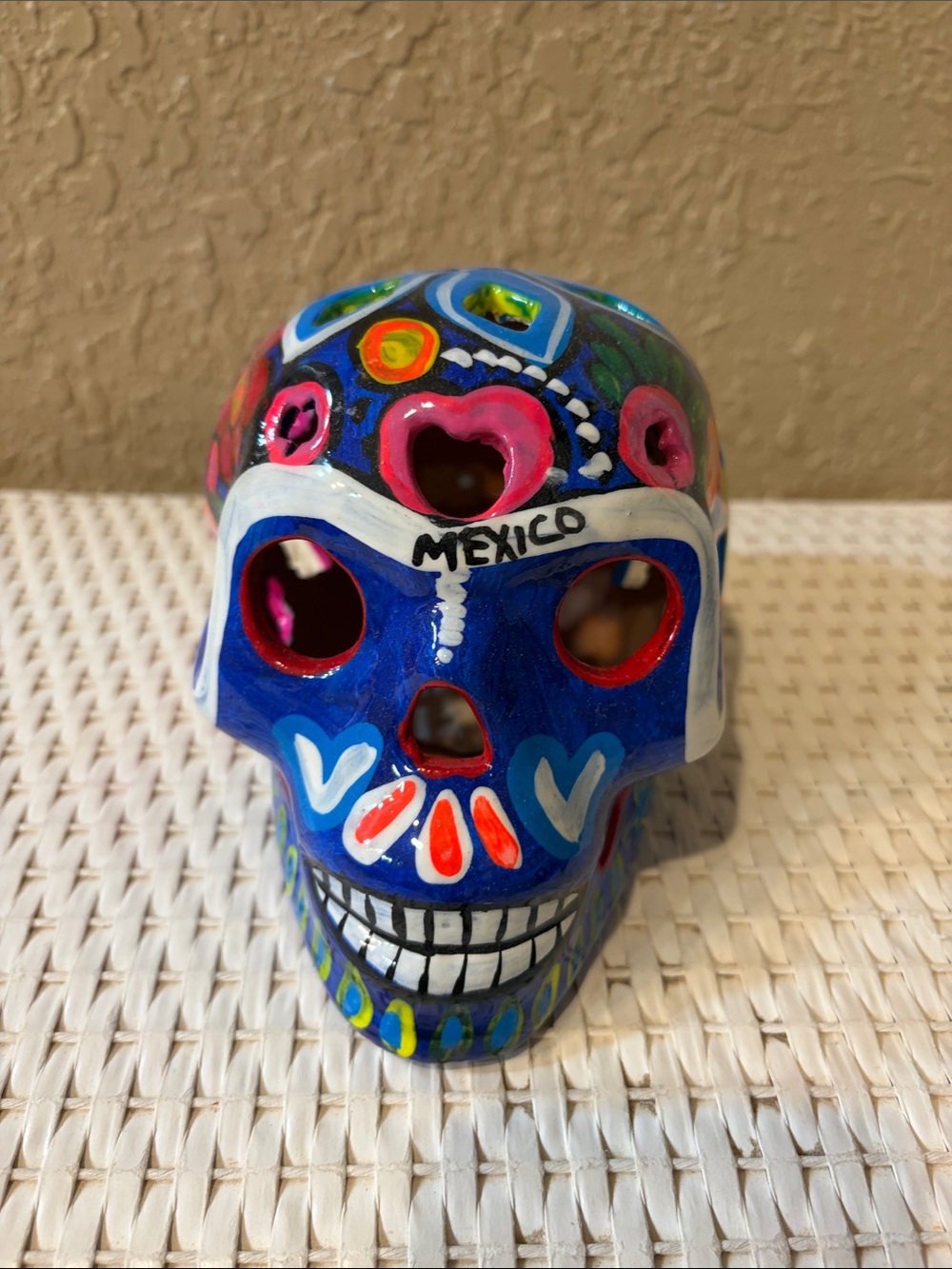 Hand-Painted Blue Mexican Sugar Skull Decorative Art